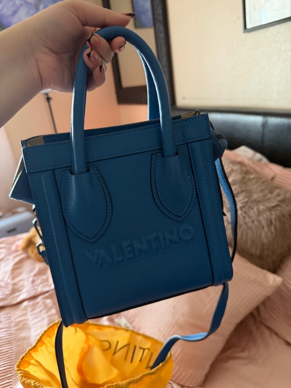 Blue Leather Women’s Zip-Top Handbag
